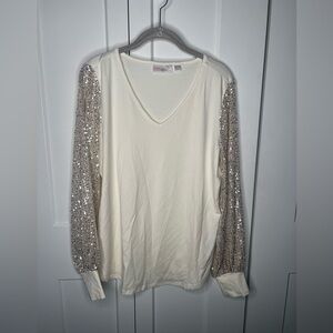Belle by Kim Gravel Jingle Belles Triple Luxe Knit Sequin Sleeve Blouse Medium